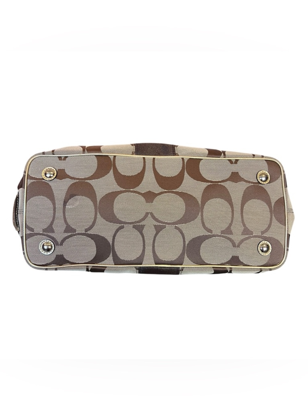 Coach Khaki Gold Y2K Vintage Kisslock Signature Stripe Framed Carryall Tote Bag - Picture 8 of 15